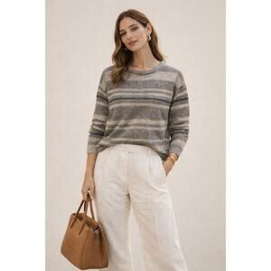 Rebecca Taylor Alpaca Wool Blend Striped Sweater XS Gray Quiet Luxury